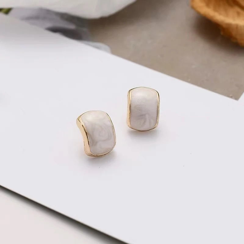 Women's Fashion Tiny Curved Stud Earrings Copper Epoxy White/Red Female Elegant Daily Ear Piercing Accessories Jewelry Best Gift