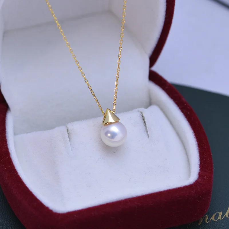 

Lefei 8-9mm Strong Luster Few Flaw Freshwater Classic White Pearl Cone Necklaces Charms Women 925 Silver Party Jewelry Gift DZ65