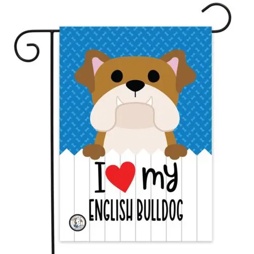 ENGLISH BULLDOG dog GARDEN FLAG I Love my BULLDOG double sided Yard decor