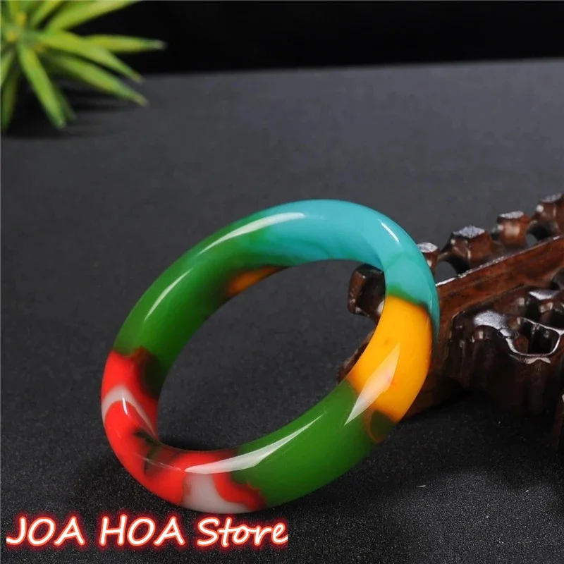 Natural Colorful Hand-carved Jade Bracelet Fashion Wide Fine Women Jewelry