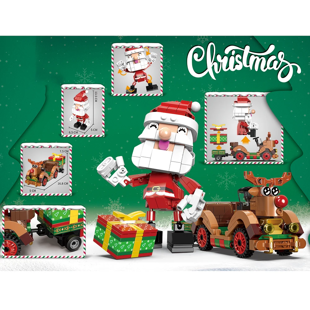 390pcs Kerst Bouwstenen Zelf-monteren Kerst Herten Winkelwagen Kerstman Muziekdoos Bricks Speelgoed voor Kinderen verjaardagscadeautjes