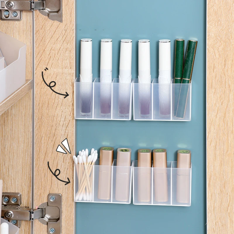 Wall-Mounted Mini Storage Box Transparent Plastic Lipstick Eyebrow Pencil Makeup Brush Holder Makeup Organizer Dresser Storage