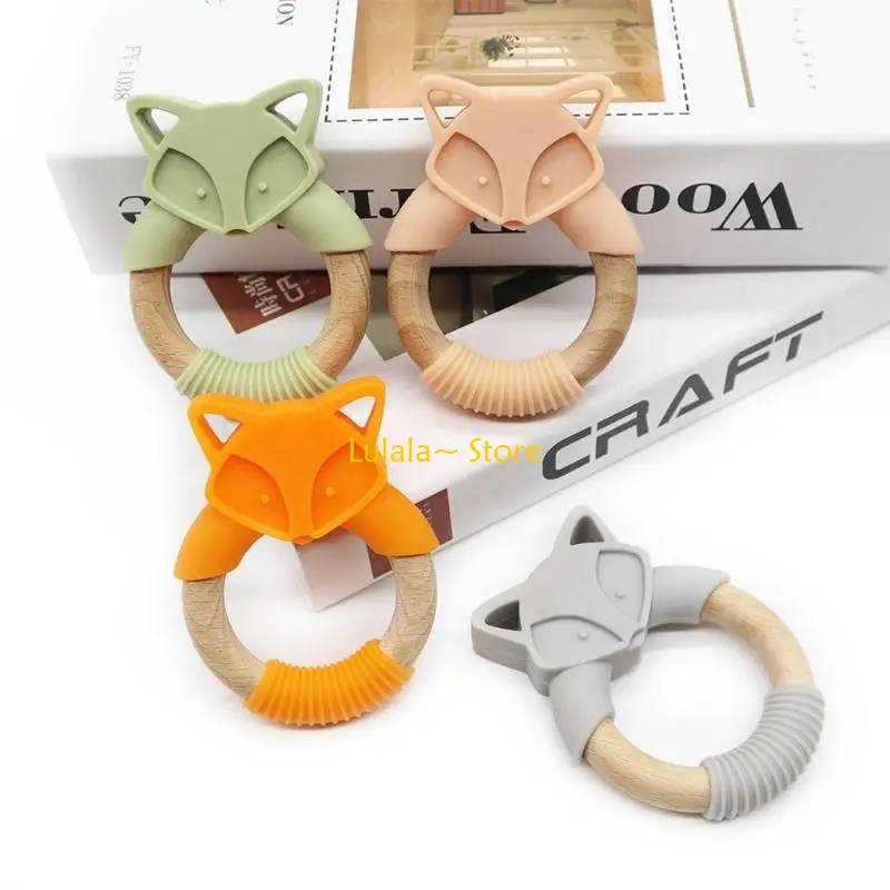 Y4QA การ์ตูน Animal Baby Teether Silicone Beads Rattle Molar Soother Shoother Nursing Othething Chewing Toy Shower