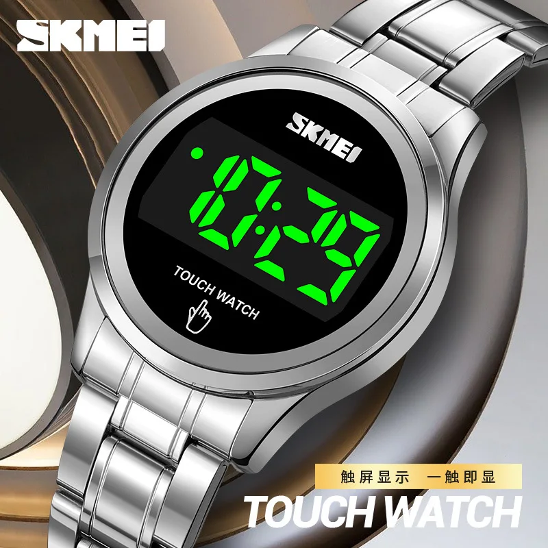 Skmei موضة ساعة بشاشة تعمل باللمس Skmei جديد مستدير طالب مقاوم للماء موضة Led الصلب حزام ساعة الزوجين