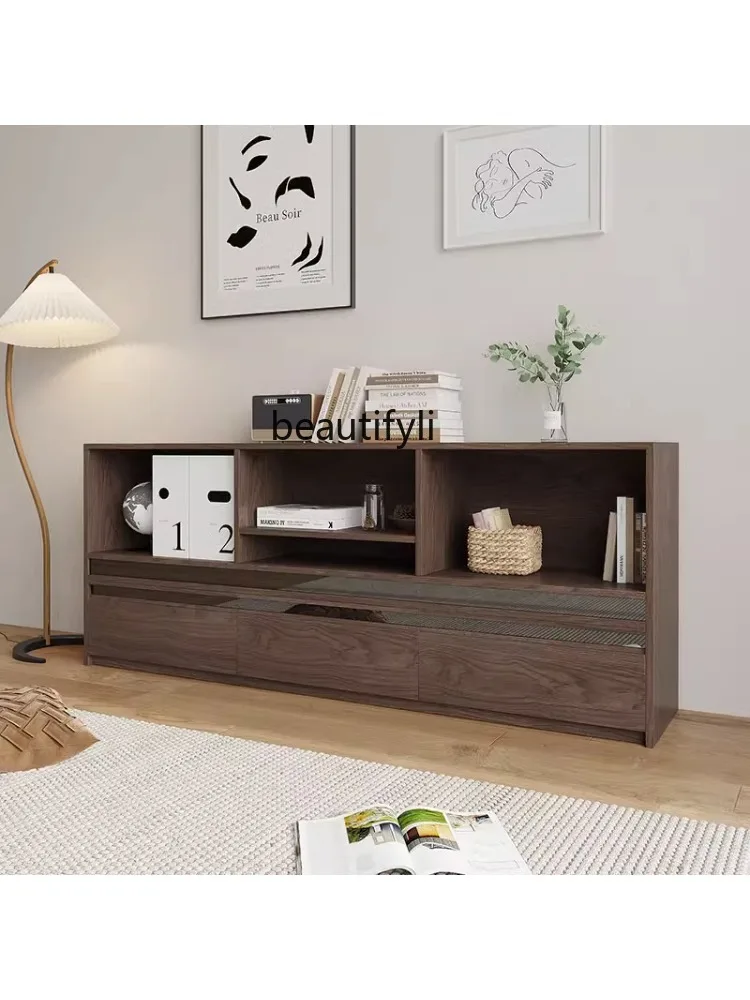 Black Walnut Solid Wood Chest of Drawers Modern Minimalist Floor Combination Bookshelf Multifunctional Storage Bookcase