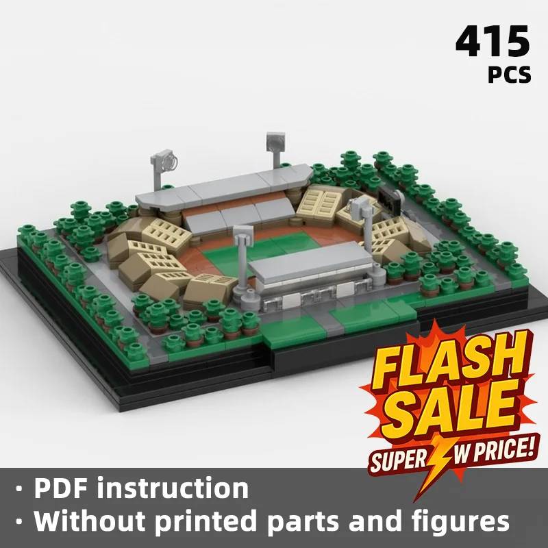 Recreating the core layout of a baseball game Baseball field scene model building blocks red clay inner field+spectator stands