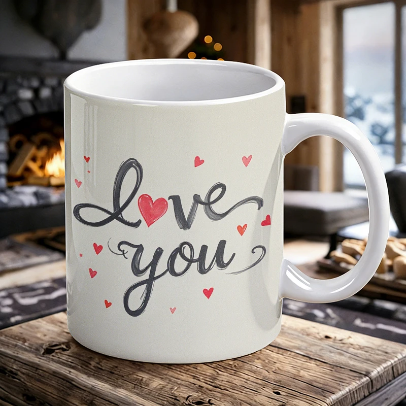 

Minimalist 'I Love You' Heart Ceramic Mug with Handle, Creative Coffee Cup, Milk Cup,Office Tea Cup,Drinking Cup, Fade-Resistant