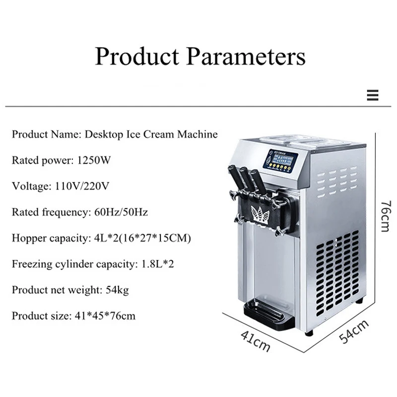 21-26L/H Ice Cream Maker Commercial 3 Flavors Countertop Gelato Sorbet Yogurt Home Freezing Equipment Vending Machine