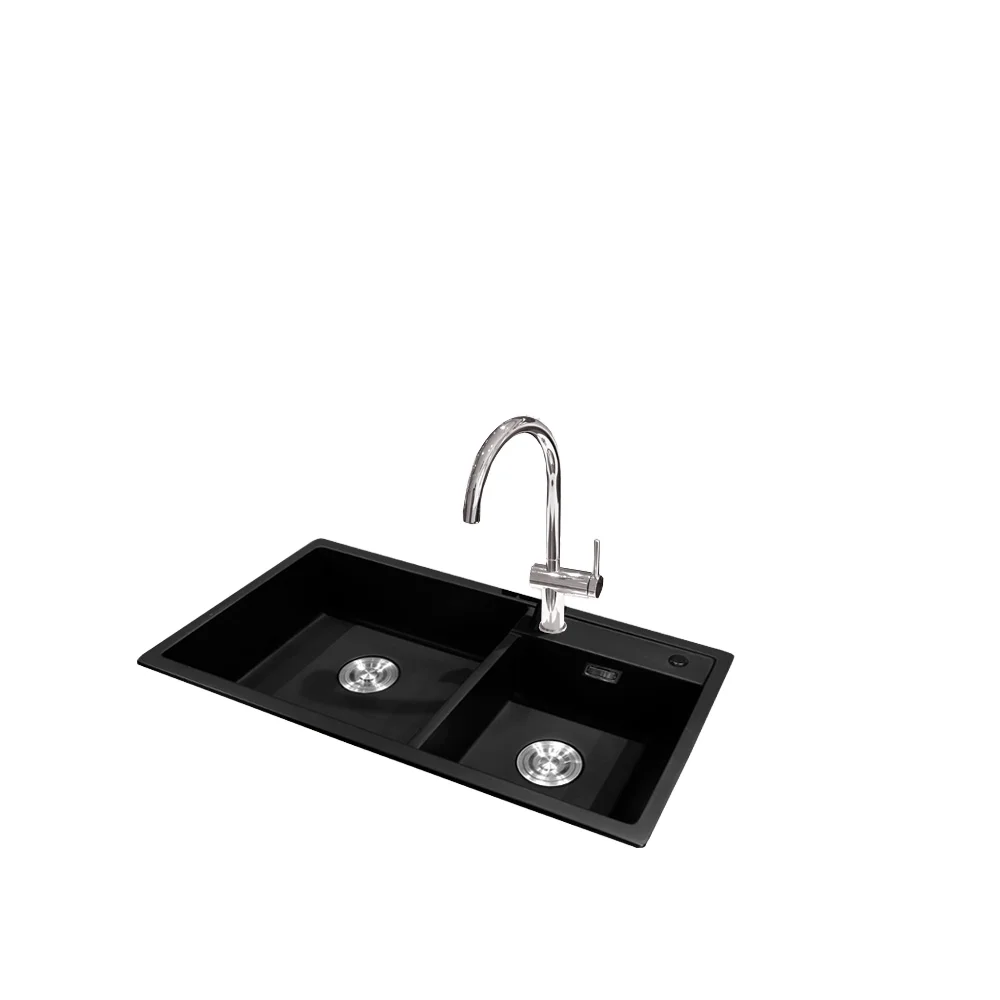 Aquacubic Handmade Granite Stone Single Bowl Sink Black Color Undermount Rectangular Design For Above Counter Installation