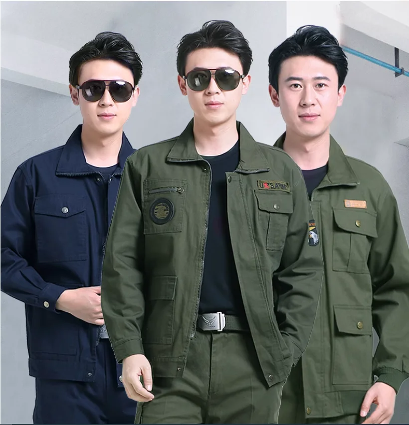 Spring and Autumn Work Clothing Men's Set Pure Cotton Wear resistant Welding Construction Labor Protection Clothing