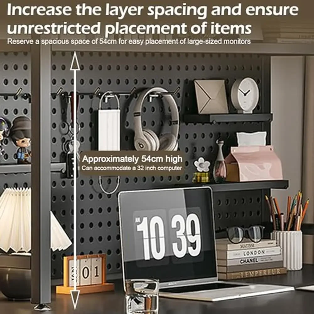 2-Tier Metal Countertop Bookshelf Display Shelf Computer Desk Durable Steel Frame Freestanding Storage Rack 38.58"D x 7.87"W x