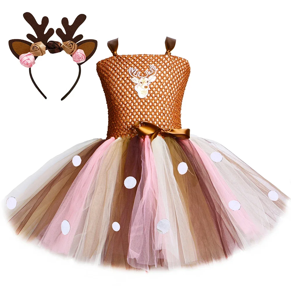 

Reindeer Deer Costume for Girls Christmas Tutu Dress Toddler Kids Halloween Costumes Girl Birthday Party Animal Dress Up Clothes