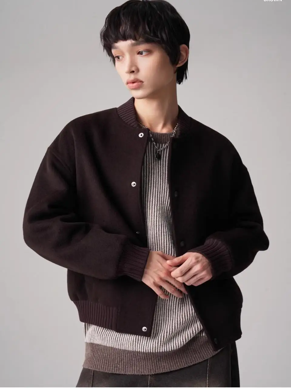 

ex Winter Casual Loose Knitted Stand Collar Cotton Jaet Coat Street Sle Loose Fit Long Sve Regular Length Button up