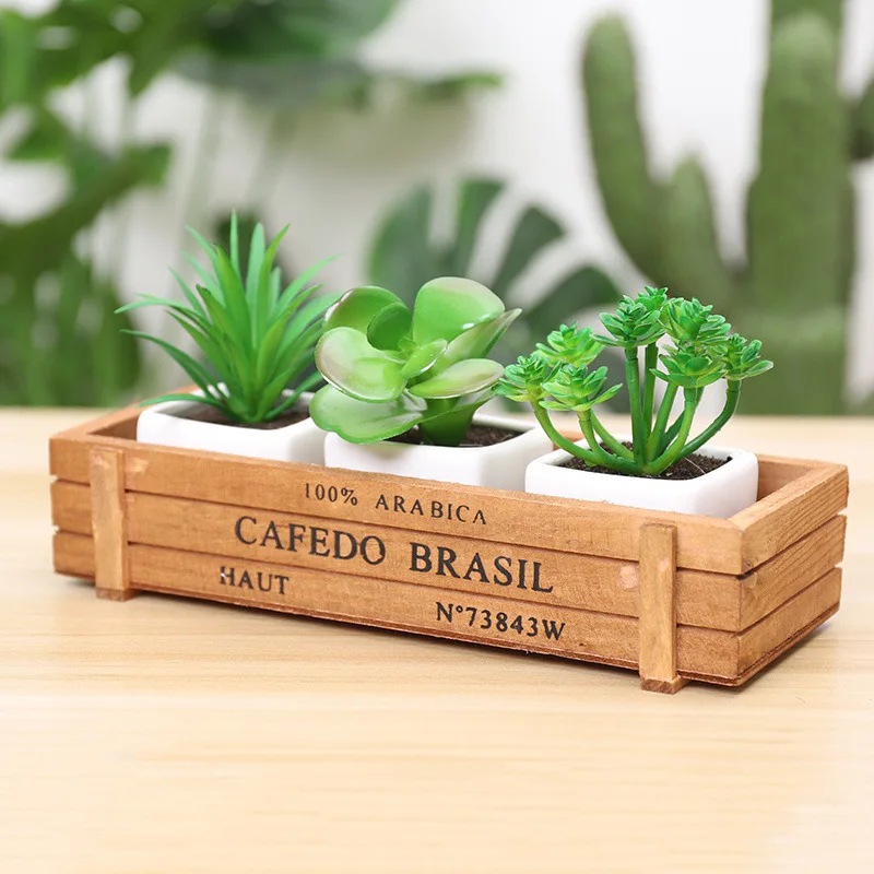 Retro Garden Plant Pot Vintage Wooden Storage Box for Sundries Stationery Pen Box Succulents Flower Pots Balcony Home Decoration