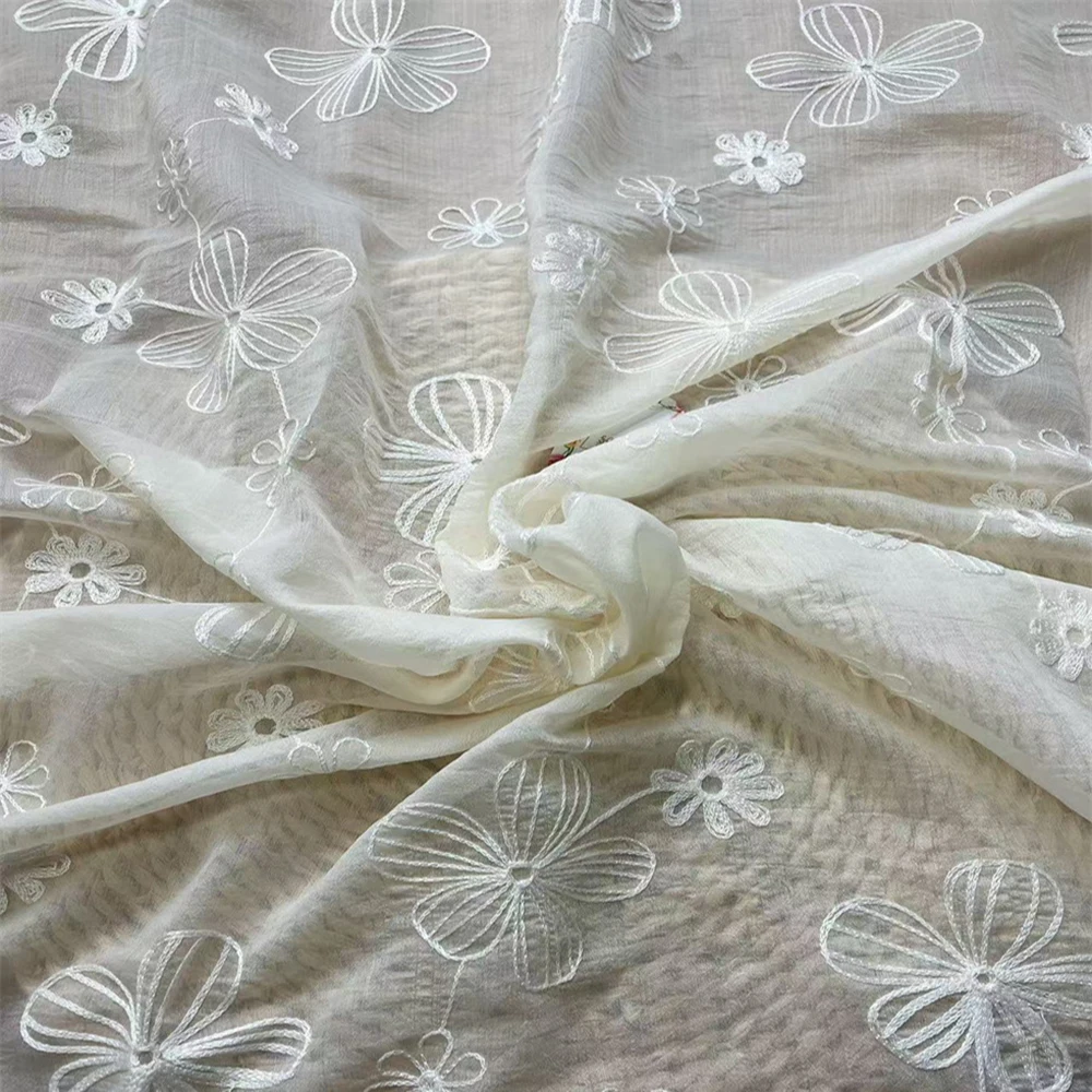 

Thin cotton lace embroidered floral fabric full lace for wedding women's dress doll dress fabric, sold by the yard