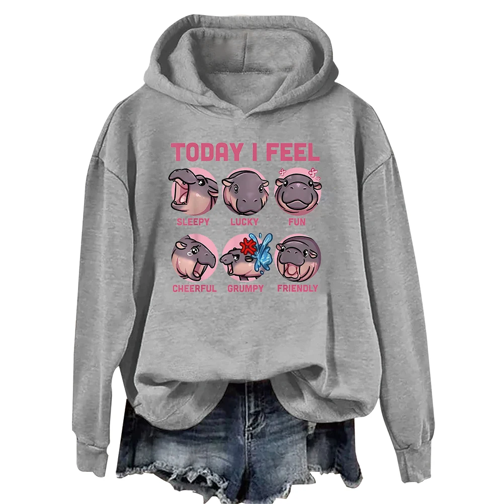 Moo Deng Schattig Vandaag Voel Ik Hoodie Mannen/Vrouwen Vintage Casual Hoodies