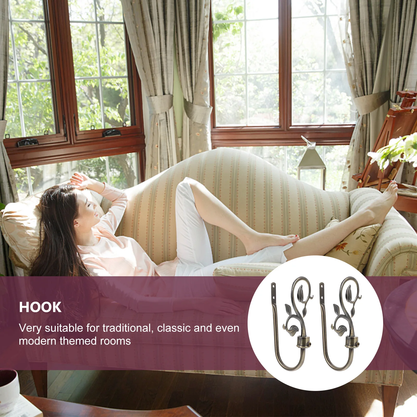 

2pcs Curtain Hooks Holdback Wall Mount Hanging Hardware Bedroom Bathroom Closet Kitchen Retro Style Durability Long