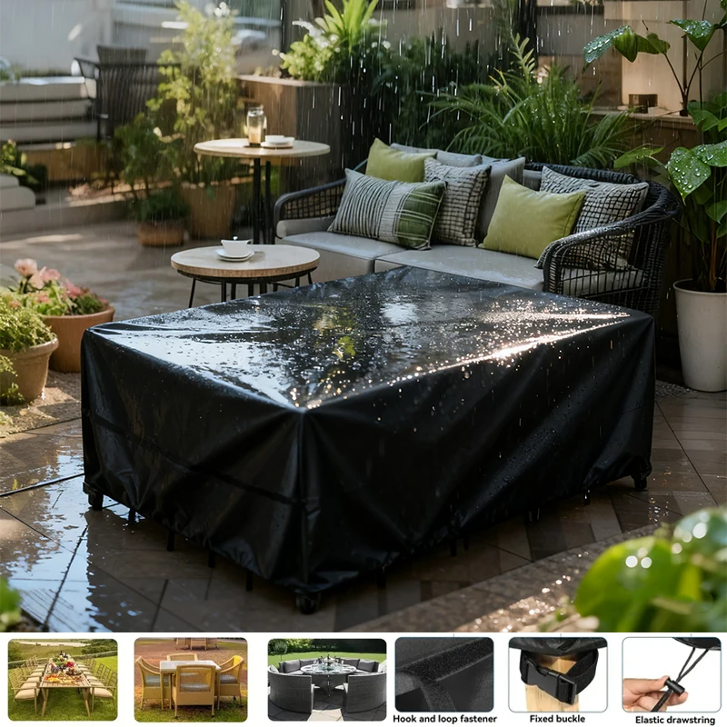 

Водонепроницаемый чехол для патио на открытом воздухе, прочный полиэстер 210D с регулируемым шнурком для террасов, газонов и заднего двора