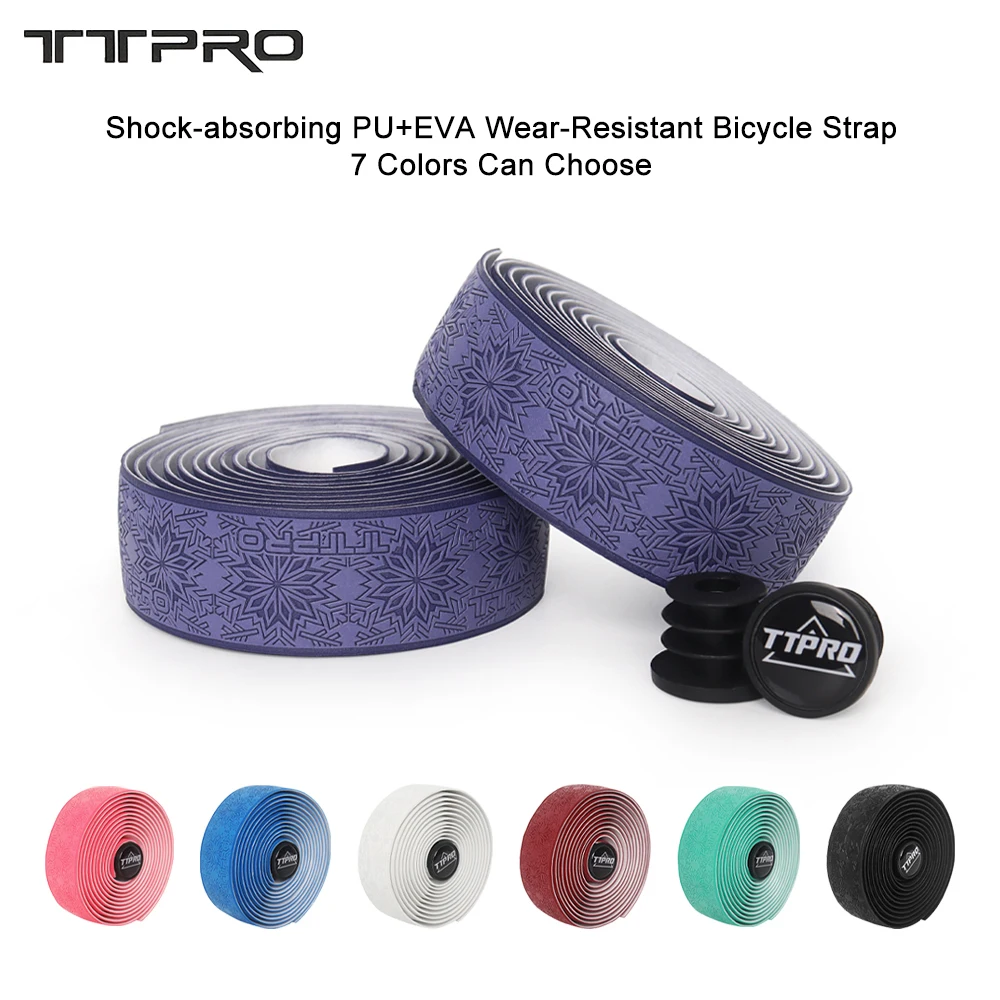 TTPRO Snow Anti-Slip Road Bike Handlebar Tape PU Shock Handle Bar Tape w/ Bar End Plugs Bicycle PU Anti-Vibration Wrap Tape