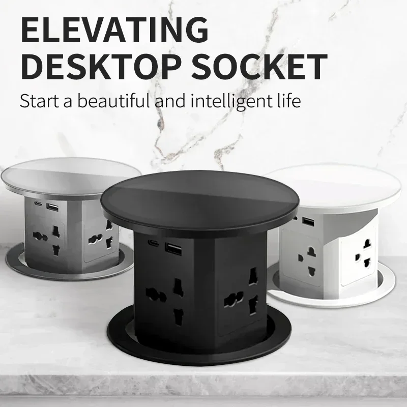 Lifting Sockt Elevator Power Automatic Pop Up Tower Socket US UK AU Universal Plug Adapter USB Type-c Wireless Charge ,Hidden