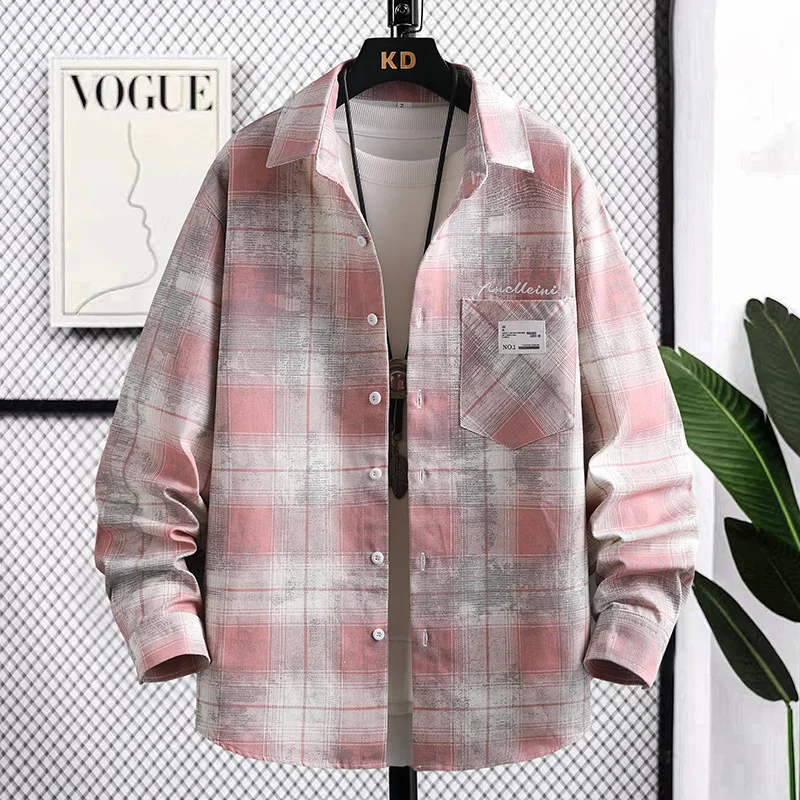 

Повседневная клетчатая рубашка с длинным рукавом для мужчин, весна-осень, свободная верхняя одежда, модный бренд, для подростков, новинка 2025 года, классическая модель.