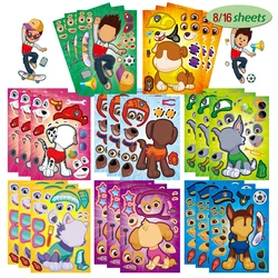 8/16Sheets PAW Patrol Puzzle Stickers Children Make a Face Ryder Chase Funny Anime Assemble Jigsaw Kid DIY Game Party Decoration