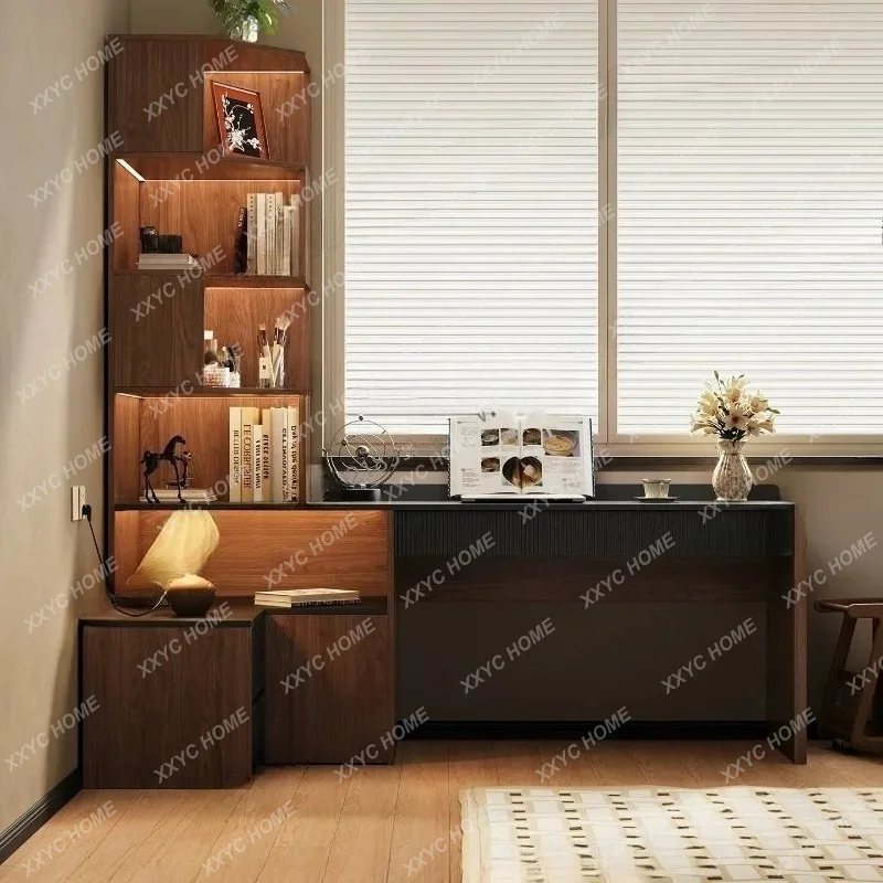 XXMedieval style desk bookshelf integrated corner home bedroom computer, learning writing table retro