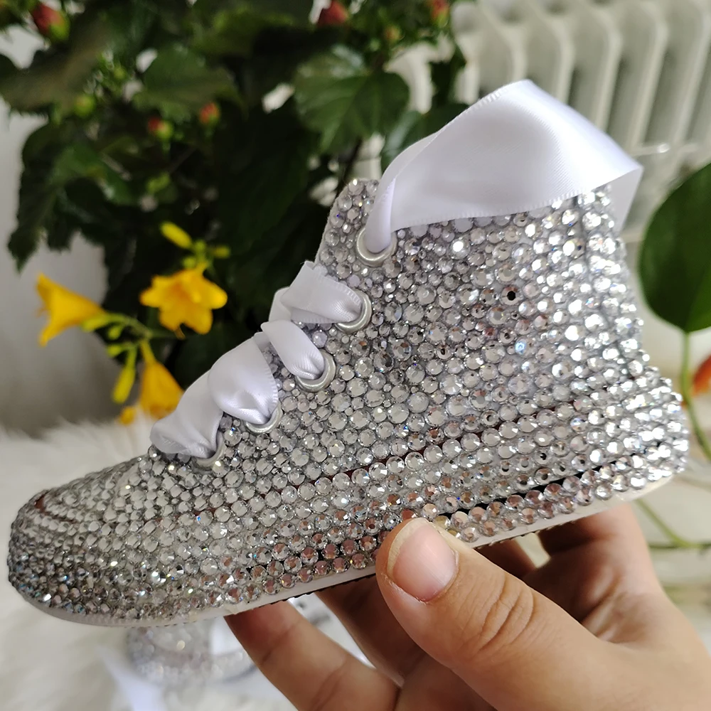 Handmade Rhinestones Bling Girls Womens Kids And Mother Candy Canvas Shoes Pearls Sneakers For Girl Birthday Party Wedding