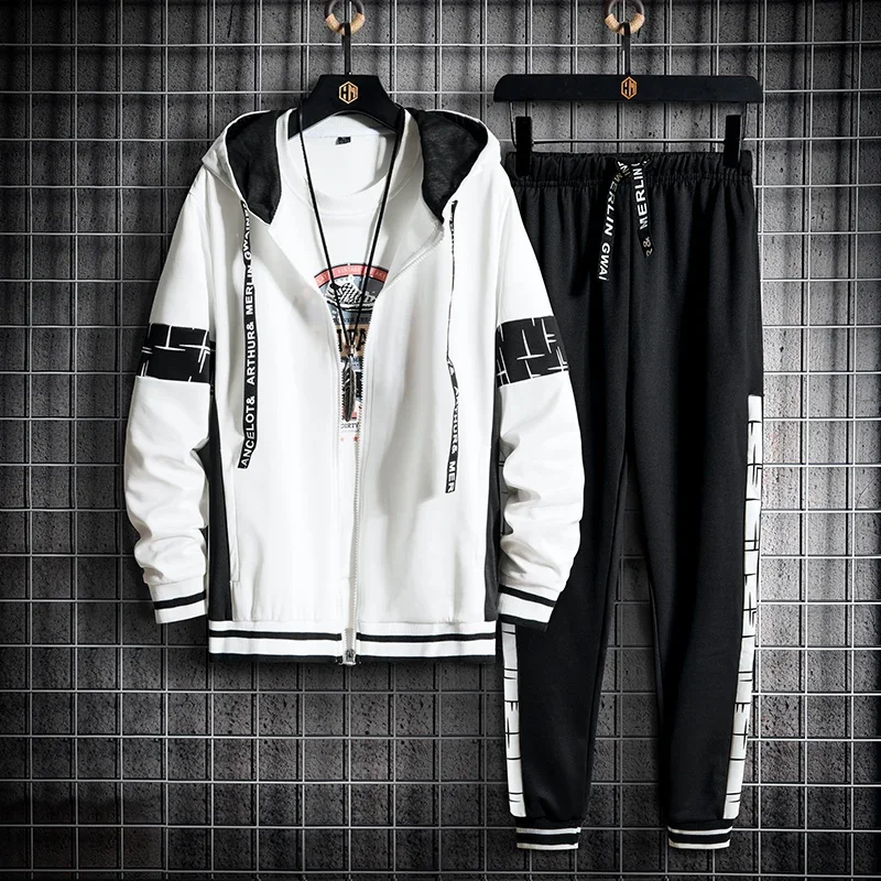 

Fashion Mens Two Piece Set Zipper Jacket and Sweatpants Hip Hop Style Trrendy Tracksuit Streetwear Male Outfit Set Sports Suit