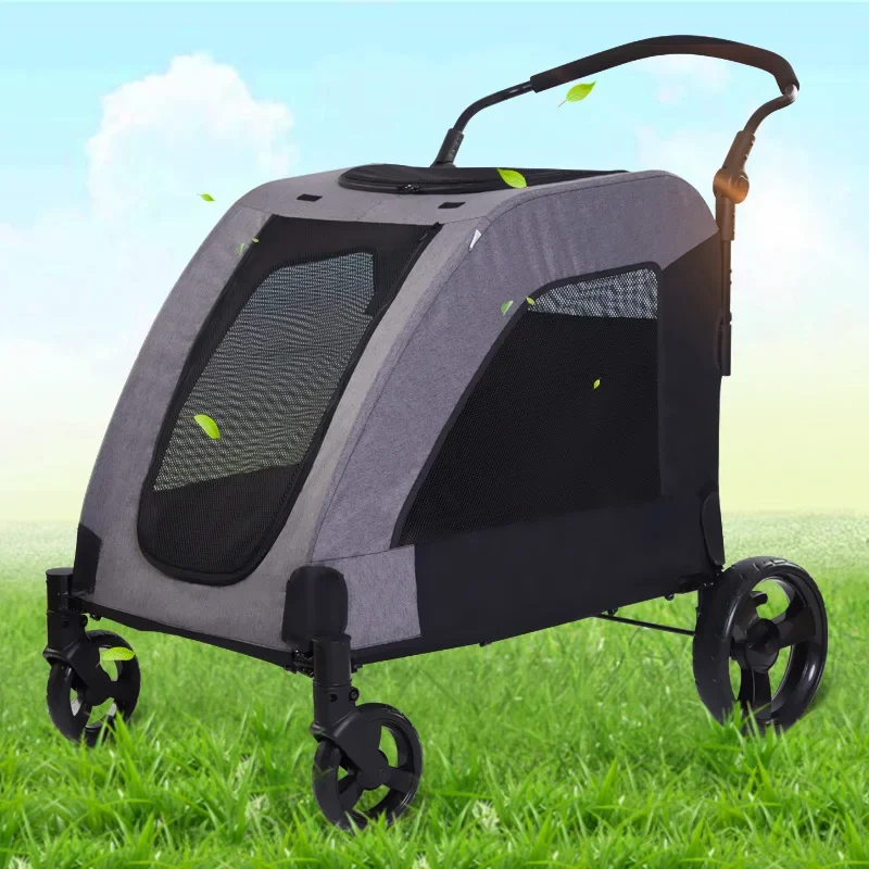 Luxury 4 Wheels Large Medium Dog Pet Cart Outdoor Travel Trolley Foldable Pet Stroller Carrier for Large Dogs