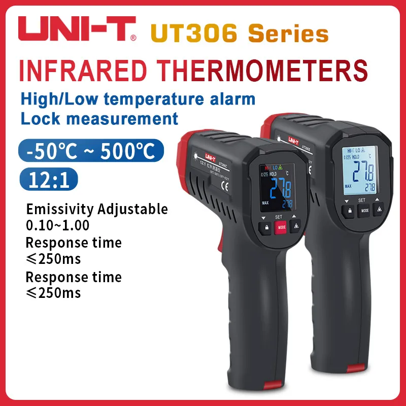 

UNI-T UT306S/UT306C Mini Digital Thermometer Laser Non-contact Infrared Temperature Meter -50-500 Measure Gun