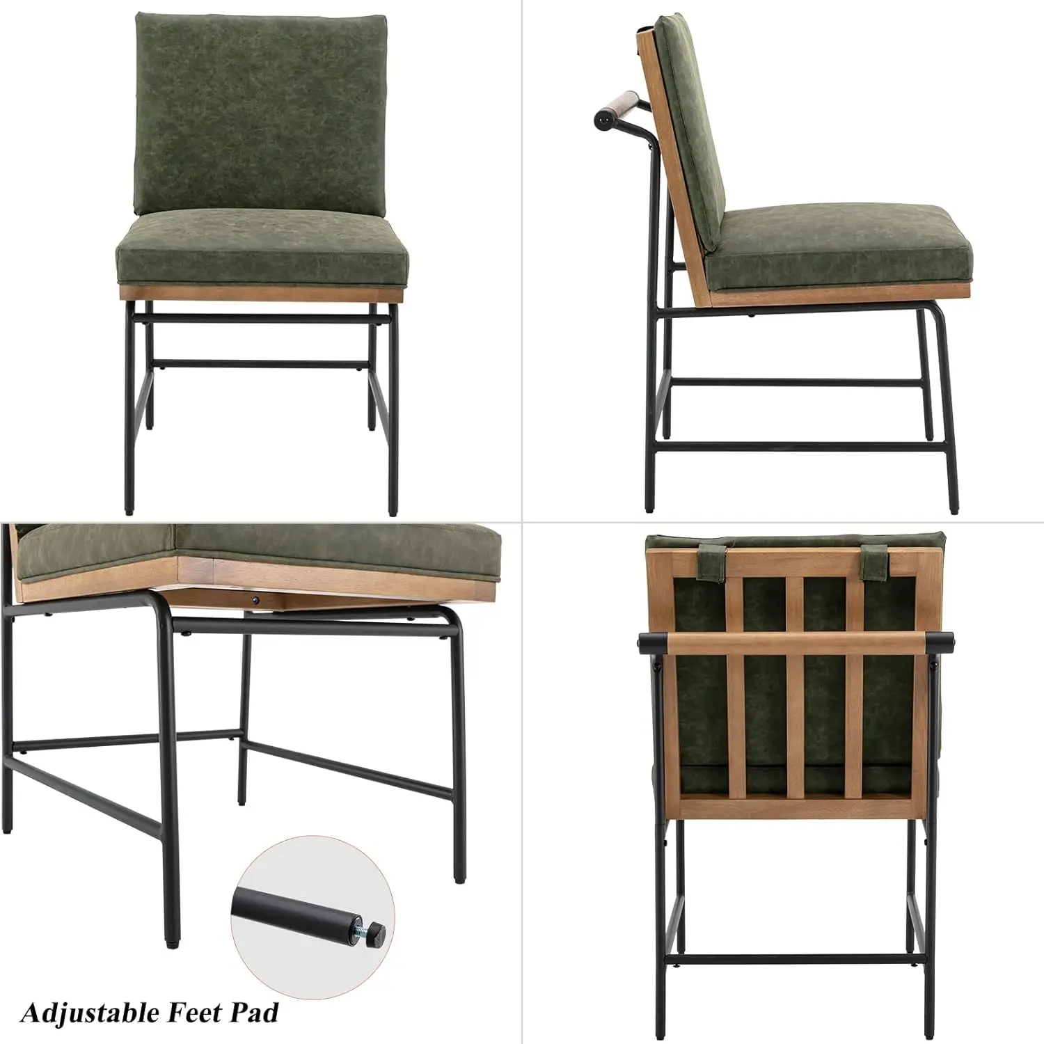 Duomay Mid-Century Modern Dining Chairs Set Of 4, Pu Leather Side Chair With Rear Handle, Armless Chair With Metal Legs For