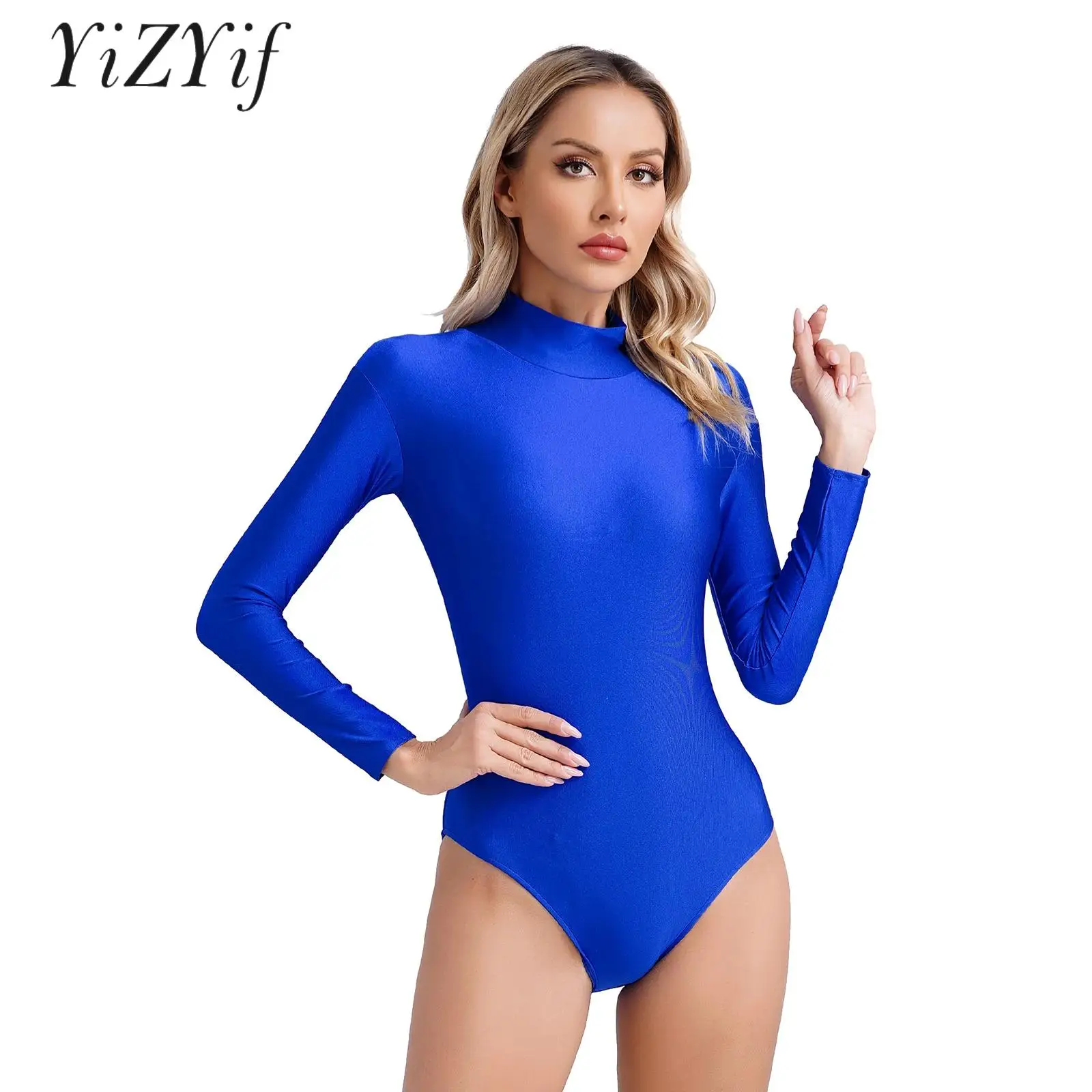 Women's Basic Gymnastic Practice Leotard Turtleneck Long Sleeve Bodysuit Ballet Dance Unitard Athletic Activewear Jumpsuit