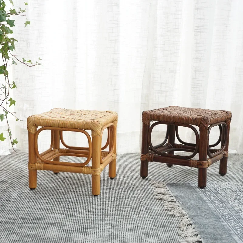 

Handwoven Rattan Stool Retro Pastoral Stool Simple Mobile Seat Outdoor Camping Chair Home Kitchen Furniture Chair