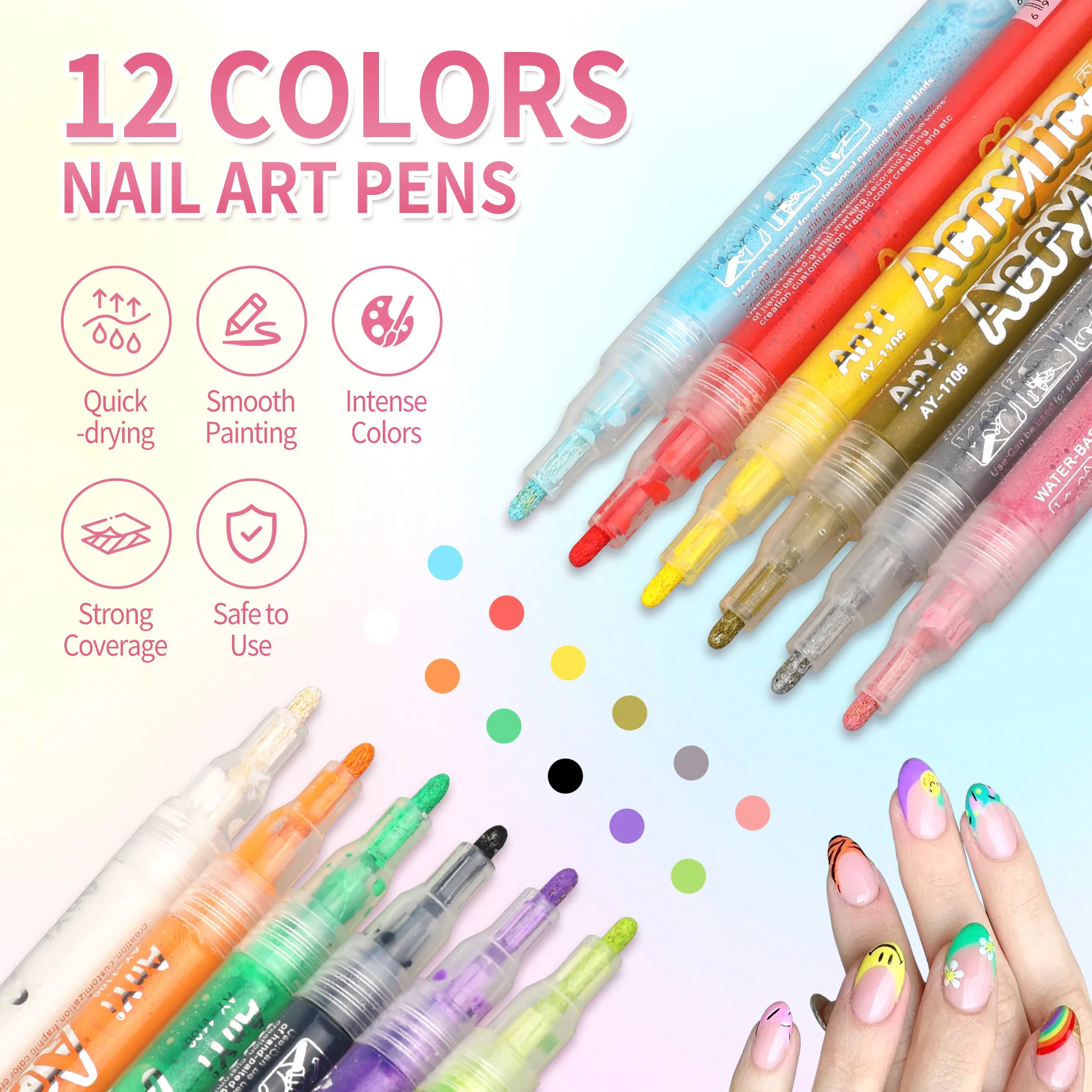 

2025 New 12 Colors Nail Art Pens Set Nail Polish Pens Nail Art Drawing Pen Quick Dry Waterproof Nail Art Painting Pens Set