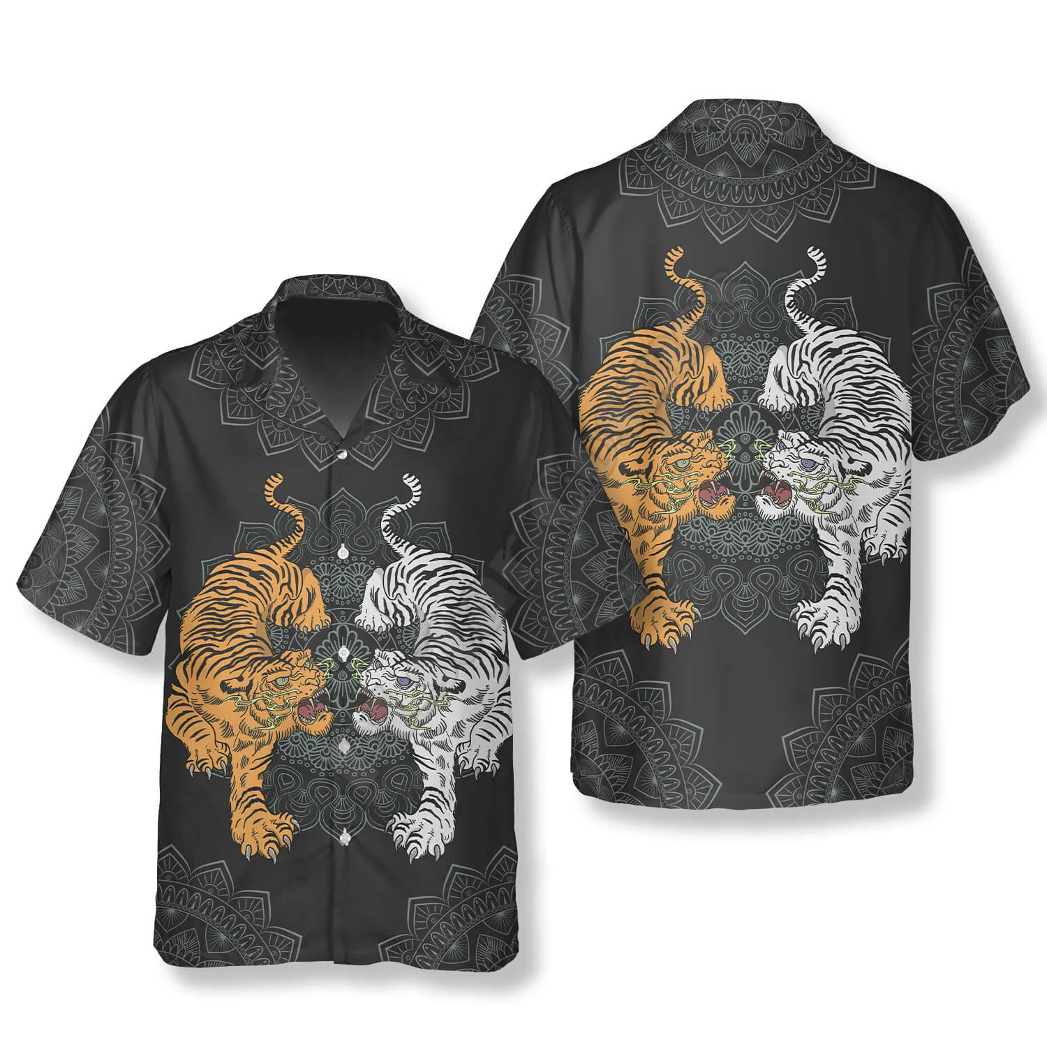 

Tiger in Yellow and White Tiger Yoga Hawaiian Shirts New Fashion 3D Printed Shirts Summer Beach Short Sleeve Casual