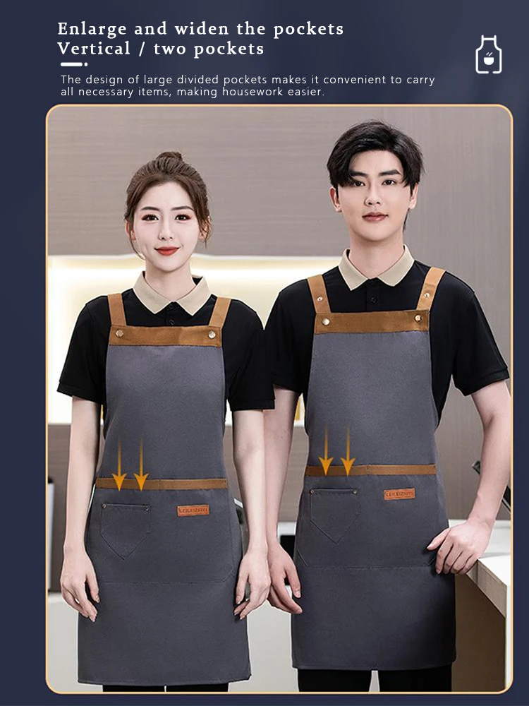 ผ้ากันเปื้อนผ้าฝ้ายแคนวาสแบบไขว้หลังสำหรับงานหนัก - ชุดทำงานกันน้ำและน้ำมันสำหรับร้านกาแฟ ร้านอาหาร ร้านเบเกอรี่ และร้านชานมไข่มุก