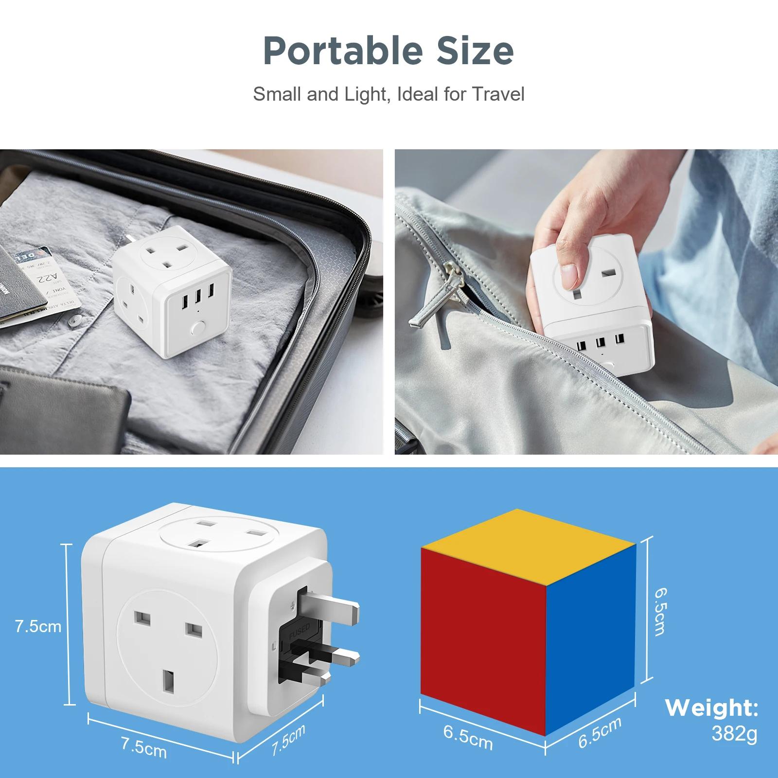 UK Plug Power Strip Cube z 3 gniazdami AC 3 gniazda elektryczne USB Adapter ścienny z wieloma wtyczkami z przełącznikiem biały do podróży w domu