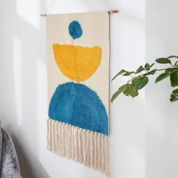 Home Decorrtion Macrame Wall Hanging Tapestry Cotton Tassel Handmade Woven Bohemian geometric Art background cloth tapestry