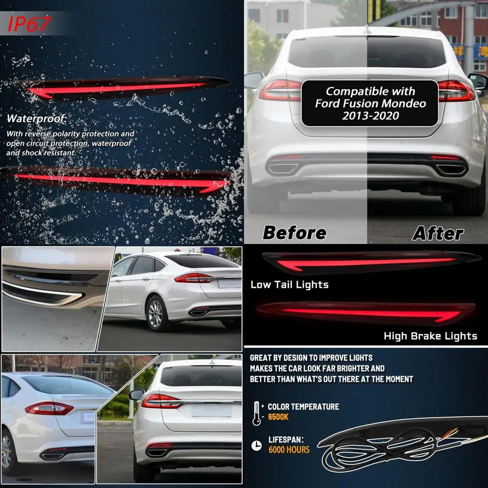 

Smoked Ford Fusion 2013-2020 Tail Lights with LED Rear Reflector, Bumper, Turn Signal, Brake Lamp, Fog Light Assembly