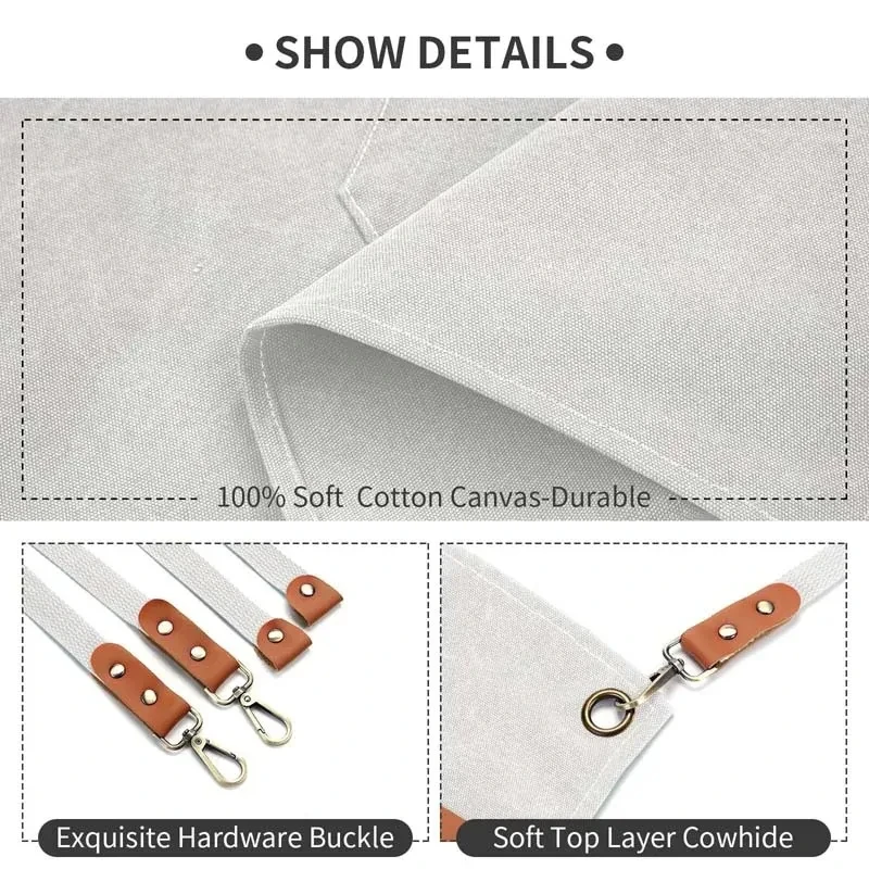 مريلة مطبخ احترافية من Untior، مريلة طباخ قماشية مقاومة للزيت، يمكن مسح اليدين، المطبخ، الطبخ مع جيوب الأدوات، زي العمل