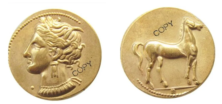 Pièce de copie plaquée or G(31)CARTHAGE Zeugitania Electrum Stater, ravi BC, Tanit Horse, Prairie, grec