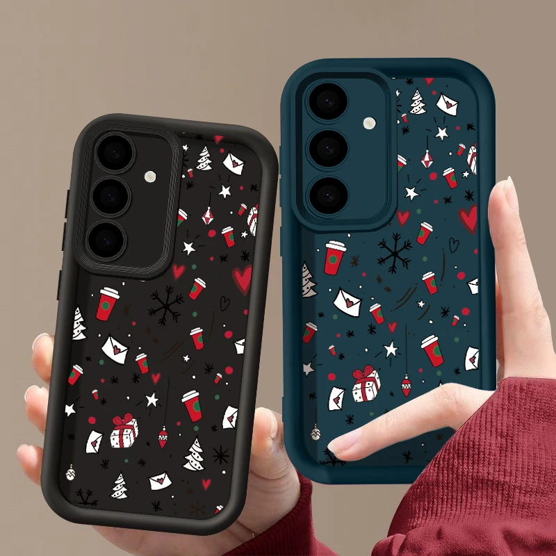 Funda de teléfono con bonito patrón navideño para Samsung Galaxy A17 A56 A16 A15 A55 A54 A53 5G S24 FE S25 Edge S23 S22 Ultra Plus, funda de TPU
