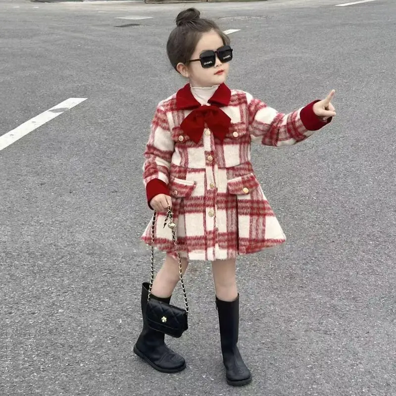 

Kawaii повседневное пальто, топы, модная детская одежда, куртка, хлопковое пальто для девочек, зима 2025, новинка 202, утепленная детская шерстяная куртка на флисовой подкладке