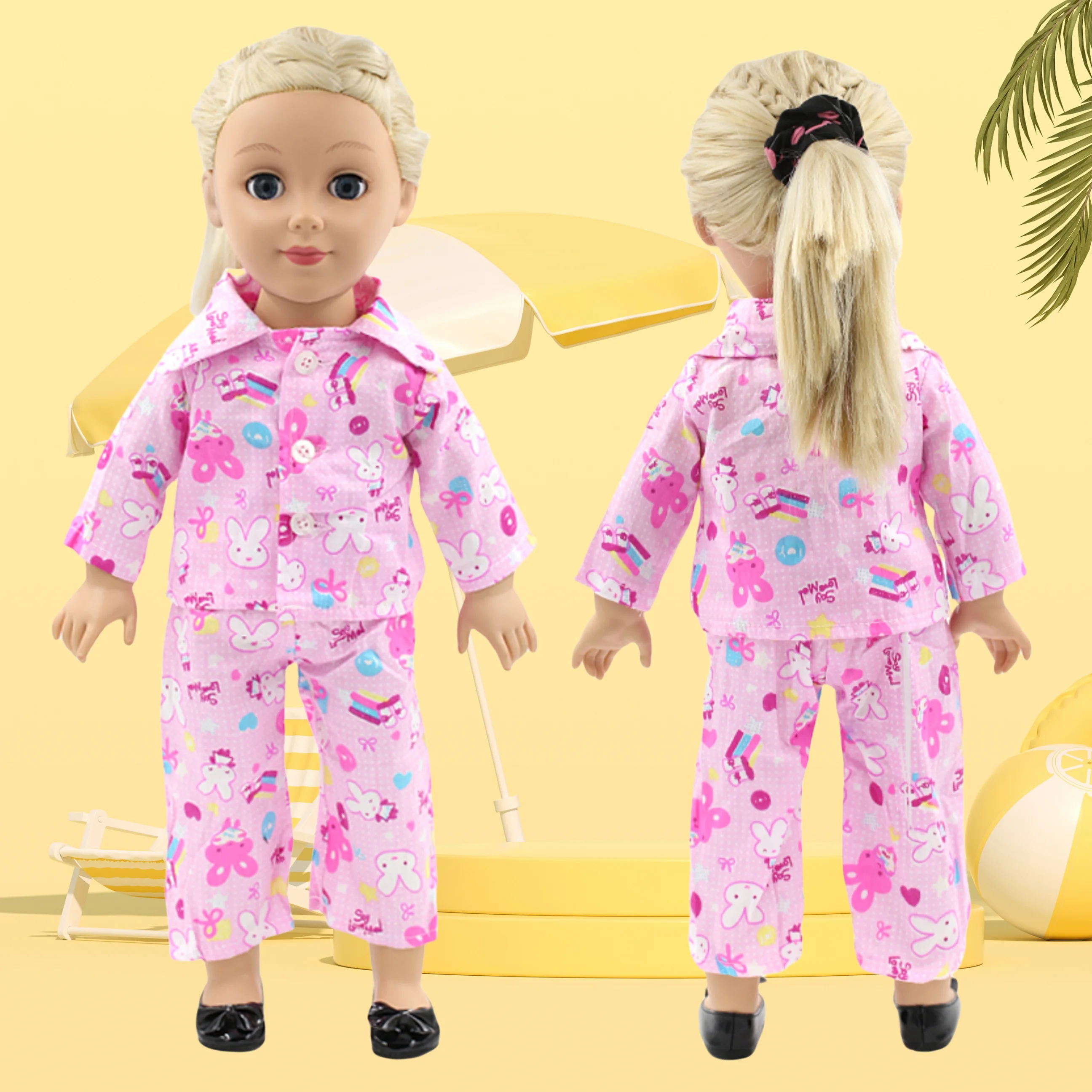 doll clothes suitable for 18-inch American dolls. ( does not include dolls and shoes.) Pink pajama costume
