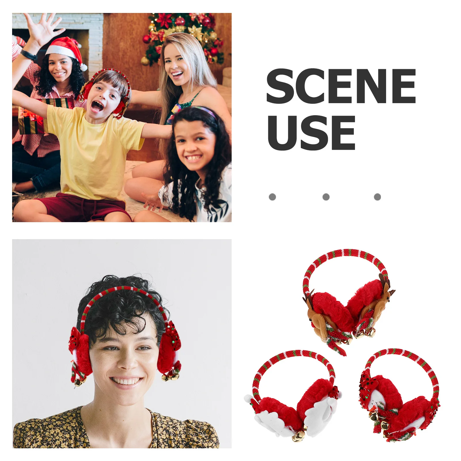 3 個のお祝い用イヤーマフ ホリデー サンタ トナカイ柄 ソフトで暖かいイヤーウォーマー 女性 男性 寒い天候 屋外使用用