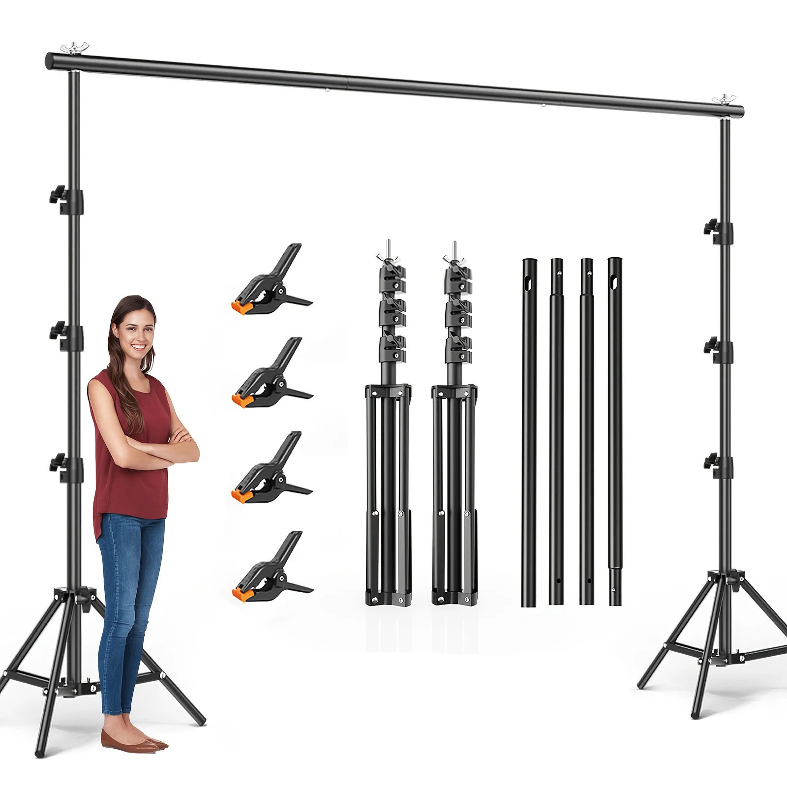 

10x10ft Heavy Duty Backdrop Stand Kit: Complete with 2 Adjustable Support Stands, 4 Crossbars, 4 Clamps And A Carry Bag. Exceptional for Photography & Video Studios And Party Decor Needs