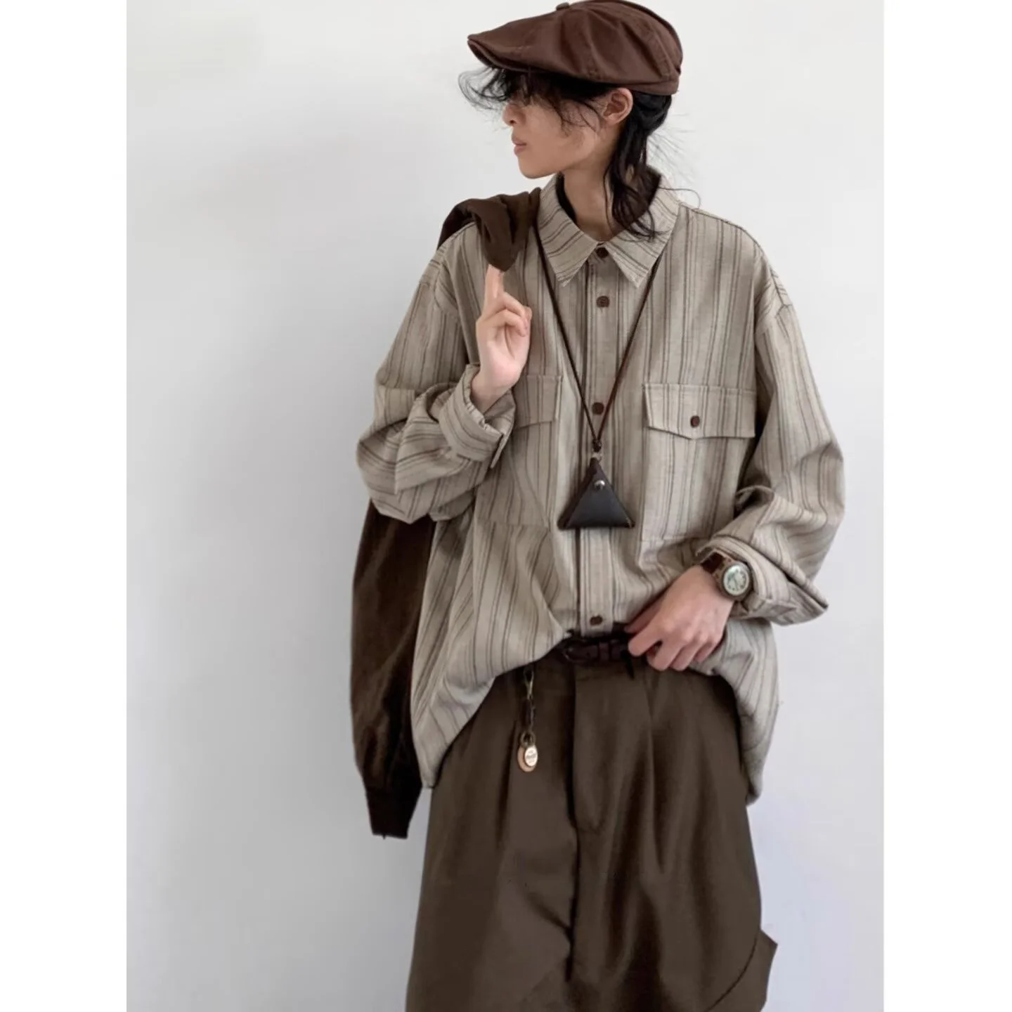 

Свободная мужская длинная све irt, осень-зима, большой размер 250, японский Sle, повседневная рабочая одежда в вертикальную полоску Jaet