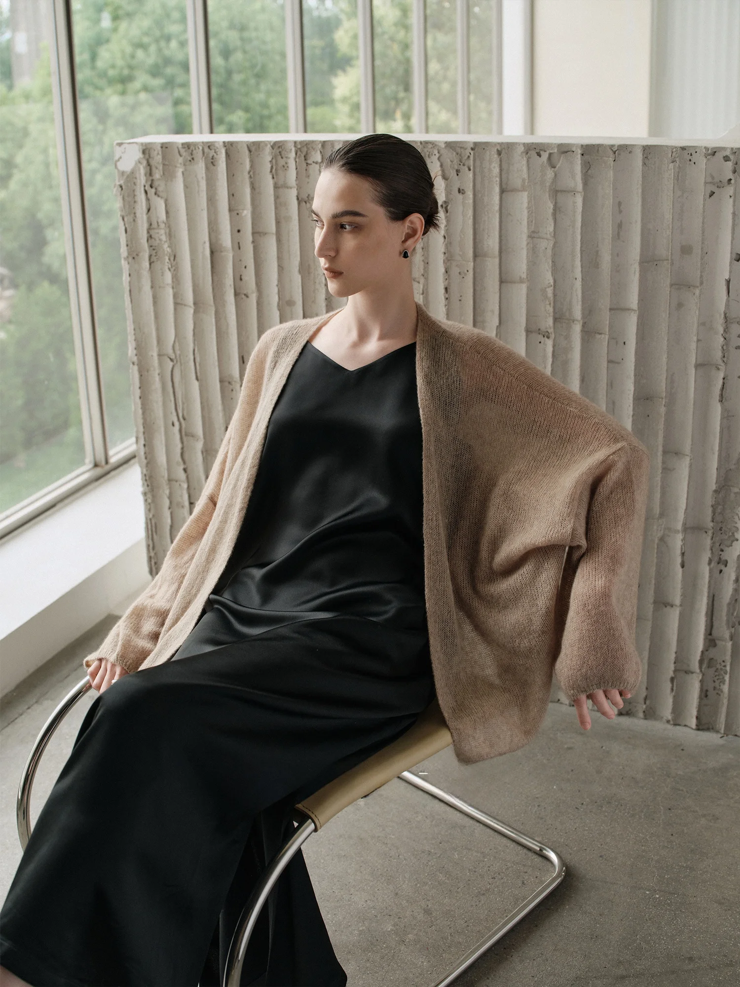 

Cloud Bare Feeling Camere Silk Lightweight Warm Lazy Knitted Open Cardigan Casual Loose Fit Ultra Soft Long Sve...