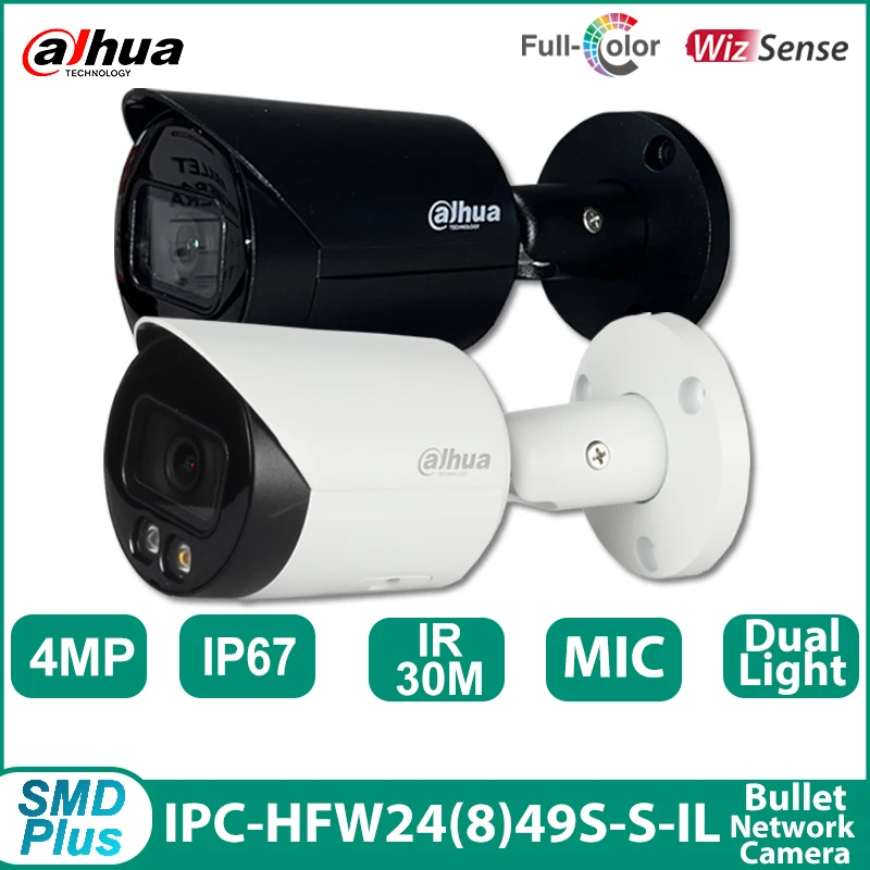 Dahua IPC-HFW2449S-S-IL 4MP 4K IP Camera  SMD plus IR30m Dual light Built Mic CCTV Outdoor Surveillance camera IPC-HFW2849S-S-IL